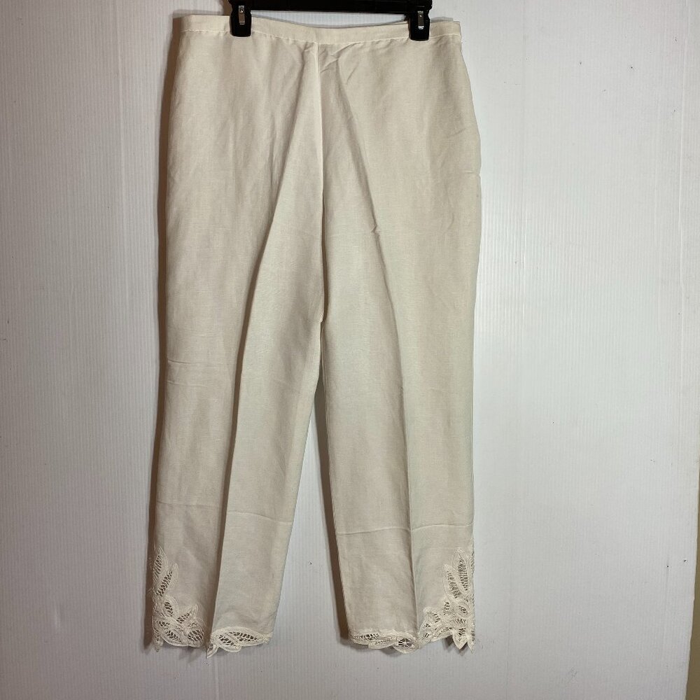 Elegant White Pants with Lace Hem